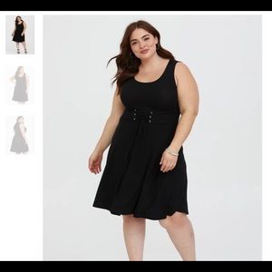 TORRID Black Lace-Up Ribbed Skater Dress